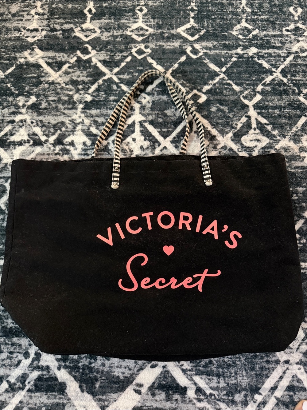 Victoria's Secret Black and Pink Logo Canvas Tote